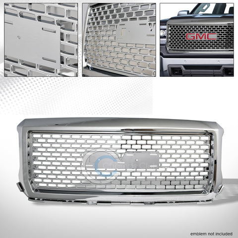 CHROME SQUARE MESH FRONT HOOD BUMPER GRILL GRILLE EMBLEM BASE 14-15 SIERRA 1500