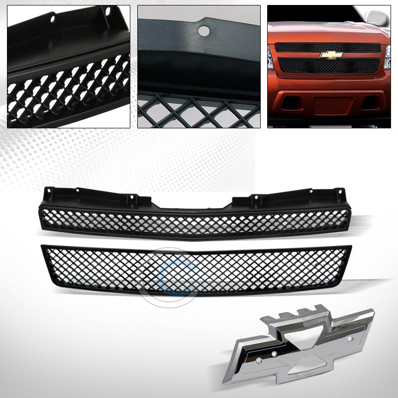 BLACK MESH FRONT HOOD BUMPER GRILL GRILLE ABS 2PC 07-14 TAHOE/SUBURBAN/AVALANCHE