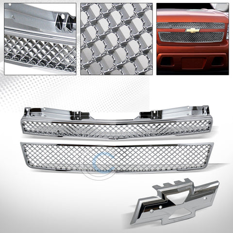 CHROME MESH FRONT HOOD BUMPER GRILL GRILLE ABS 2P 07-14 TAHOE/SUBURBAN/AVALANCHE