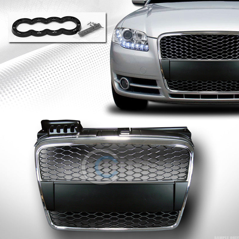 CHROME/BLACK RS-SPORT MESH FRONT BUMPER GRILL GRILLE+LOGO BASE 2005+ AUDI A4 B7