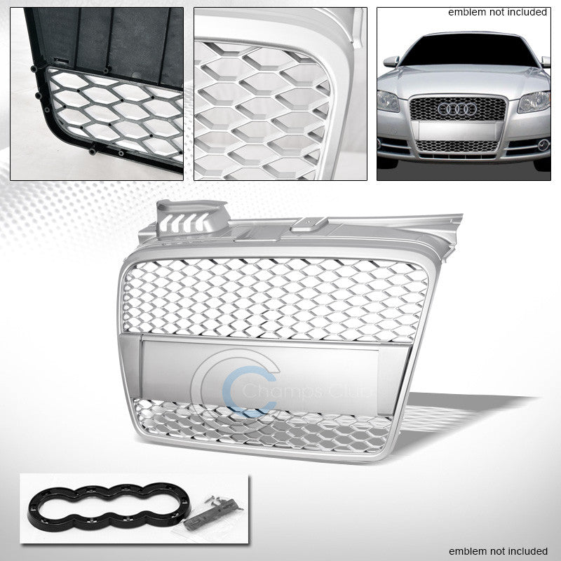 SILVER HONEYCOMB MESH FRONT HOOD BUMPER GRILL GRILLE COVER ABS 05-08 AUDI A4 B7