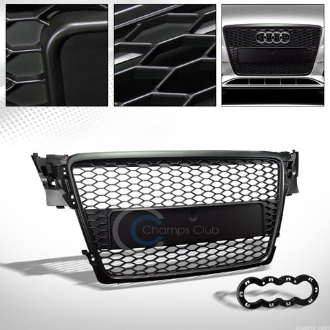 BLK HONEYCOMB MESH FRONT HOOD BUMPER GRILL GRILLE COVER ABS NEW 09-12 AUDI A4 B8