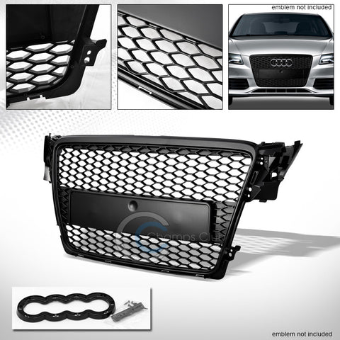 MATTE BLACK HONEYCOMB MESH FRONT HOOD BUMPER GRILL GRILLE COVER 09-12 AUDI A4 B8