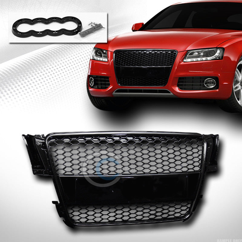 BLK RS STYLE HONEYCOMB MESH BUMPER GRILL GRILLE+LOGO BASE 08-12 AUDI A5/S5 B8/8T