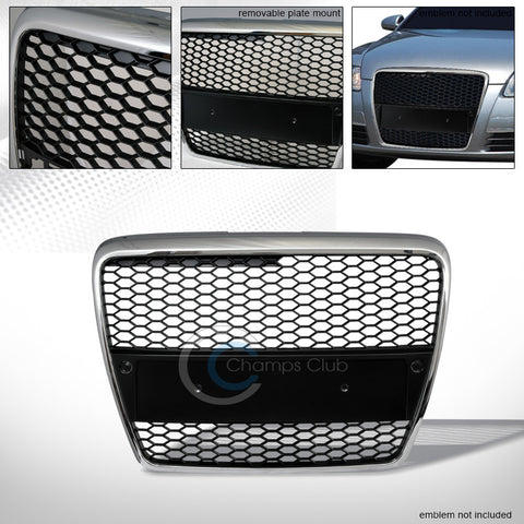 CHROME/BLK RS-HONEYCOMB MESH FRONT HOOD BUMPER GRILL GRILLE GUARD 05-07 AUDI A6