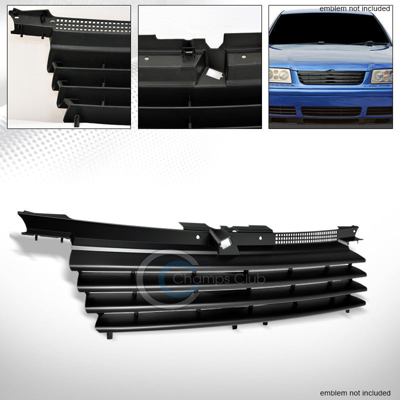 EURO MATTE BLACK HORIZONTAL FRONT GRILL GRILLE+NOTCH FILLER 99-05 VW JETTA 4 MK4