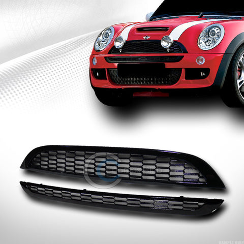 PIANO BLACK MESH FRONT HOOD BUMPER GRILL GRILLE 2PCS 2001-2005 MINI COOPER S R53