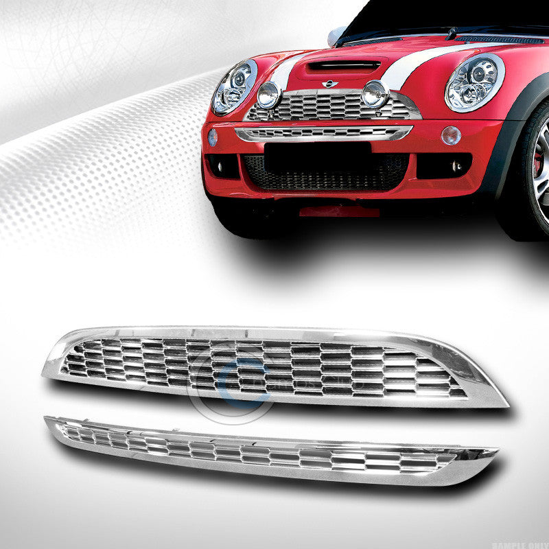 EURO CHROME MESH FRONT HOOD BUMPER GRILL GRILLE 2PCS 2001-2005 MINI COOPER S R53