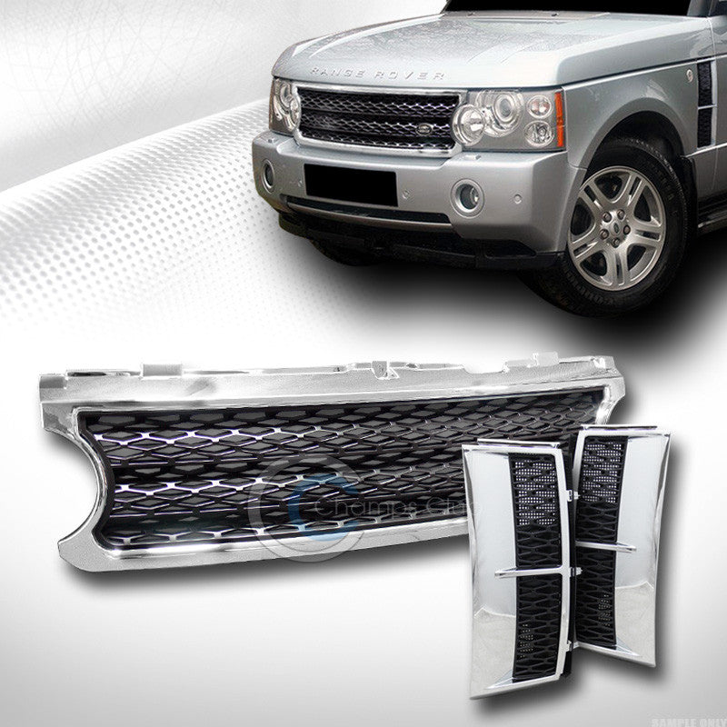 CHROME/BLK MESH STYLE BUMPER GRILL GRILLE+FENDER VENT 2006-2009 LAND RANGE ROVER