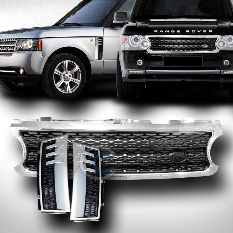 CHROME/BLK MESH BUMPER GRILL GRILLE+HONEYCOMB FENDER VENT 2006-2009 RANGE ROVER