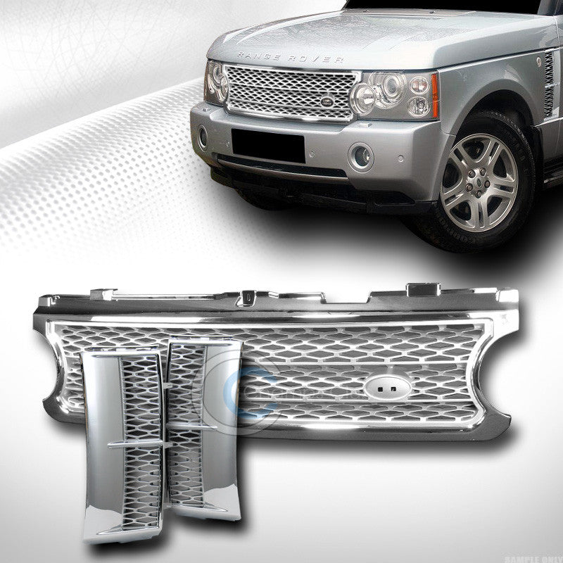 CHROME SILVER MESH FRONT GRILL GRILLE W/SIDE FENDER VENT 2006-2009 RANGE ROVER