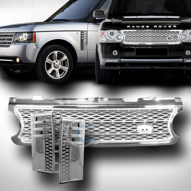 CHROME/SILVER MESH HOOD GRILL GRILLE+HONEYCOMB FENDER VENT 2006-2009 RANGE ROVER