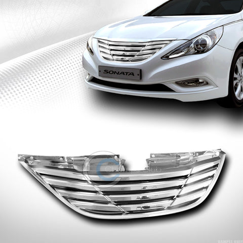 CHROME HORIZONTAL FRONT HOOD BUMPER GRILL GRILLE GUARD COVER FOR 10-12 13 SONATA