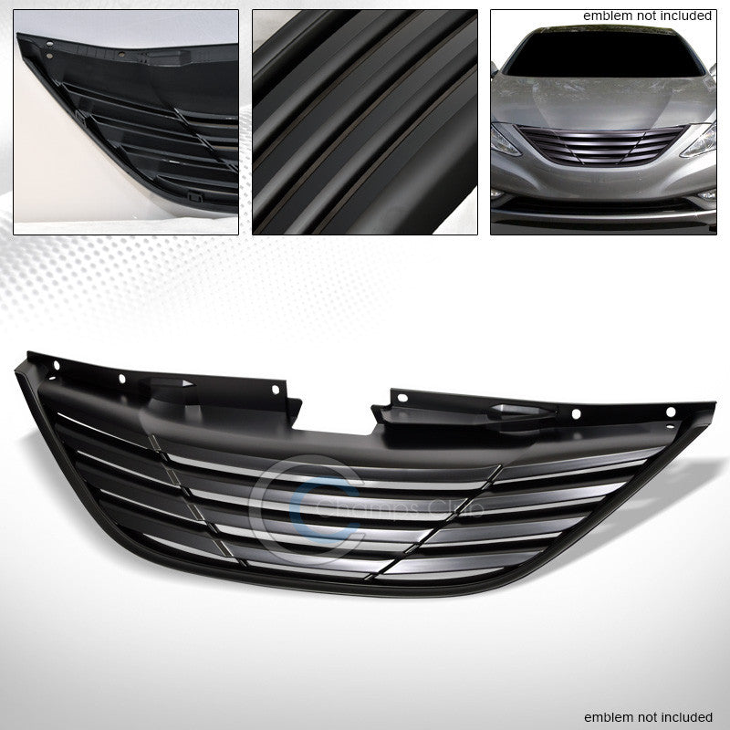 MATTE BLACK HORIZONTAL FRONT HOOD BUMPER GRILL GRILLE COVER ABS FOR 10-13 SONATA