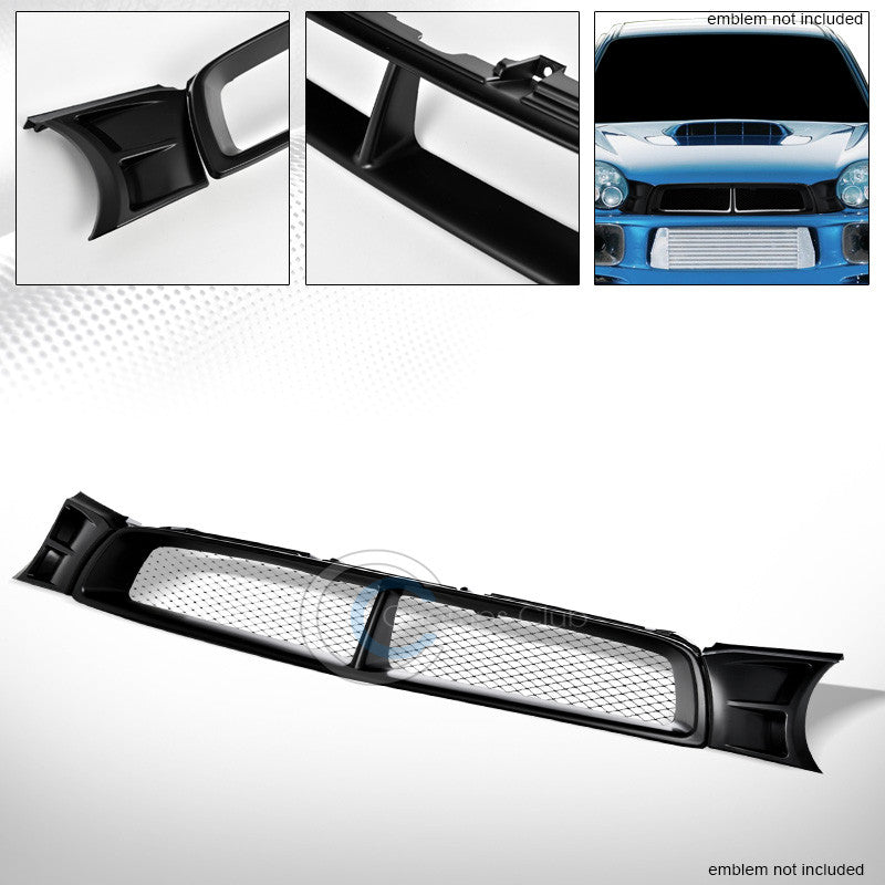 MATTE BK STi BADGELESS MESH FRONT HOOD BUMPER GRILL GRILLE FOR 02-03 IMPREZA WRX