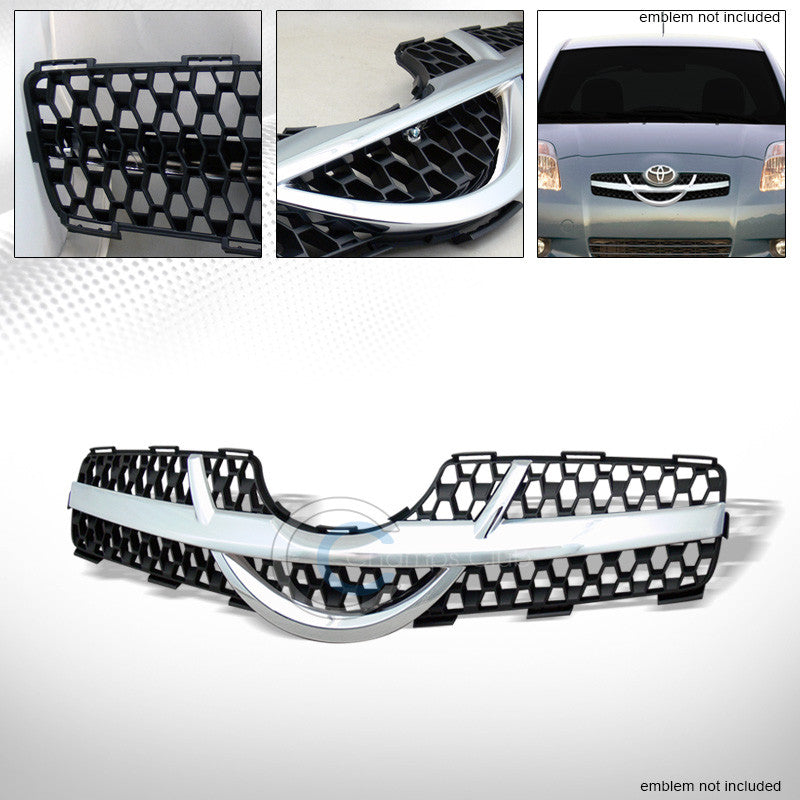CHROME/BLK MESH FRONT HOOD BUMPER GRILL GRILLE ABS 06-08 TOYOTA YARIS HATCHBACK