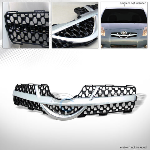 CHROME/BLK MESH FRONT HOOD BUMPER GRILL GRILLE ABS 06-08 TOYOTA YARIS HATCHBACK