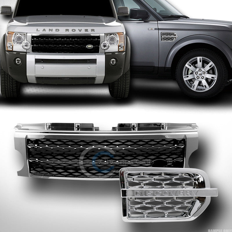 CHROME BLK MESH BUMPER GRILL GRILLE W/FENDER VENT 2005+ LAND ROVER DISCOVERY LR3