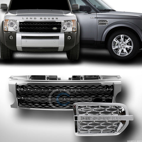 CHROME BLK MESH BUMPER GRILL GRILLE W/FENDER VENT 2005+ LAND ROVER DISCOVERY LR3