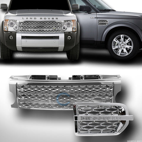 CHROME SILVER MESH FRONT GRILL GRILLE+FENDER VENT 2005+ LAND ROVER DISCOVERY LR3