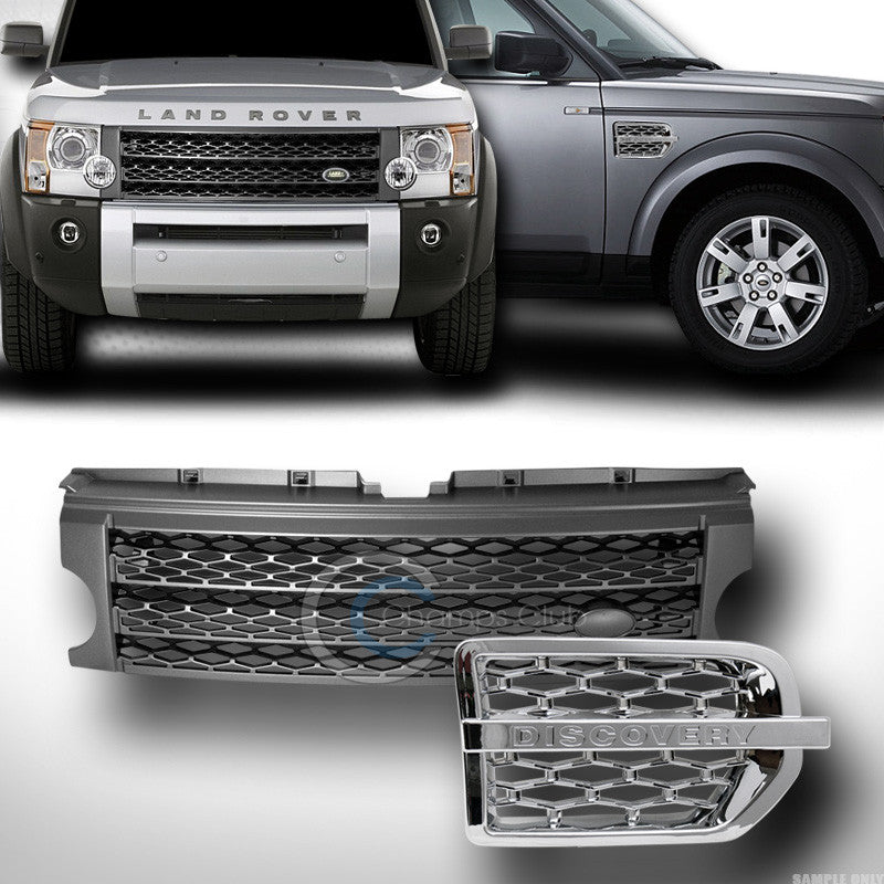 GREY MESH BUMPER GRILL GRILLE+FENDER VENT CHROME 2005+ LAND ROVER DISCOVERY LR3