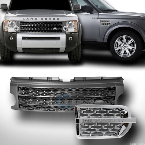 GREY MESH BUMPER GRILL GRILLE+FENDER VENT CHROME 2005+ LAND ROVER DISCOVERY LR3