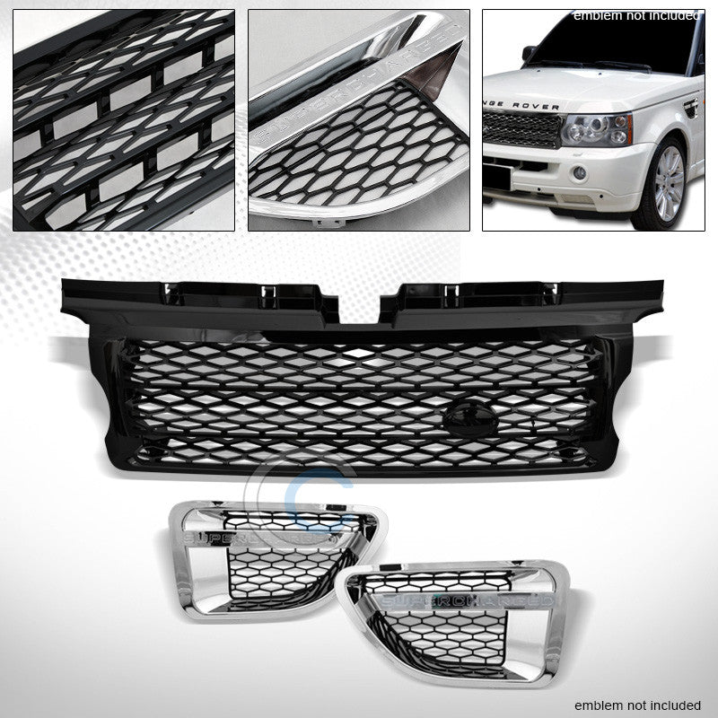 BLACK MESH BUMPER GRILLE w/CHROME BLACK FENDER GRILL 2006-2009 RANGE ROVER SPORT