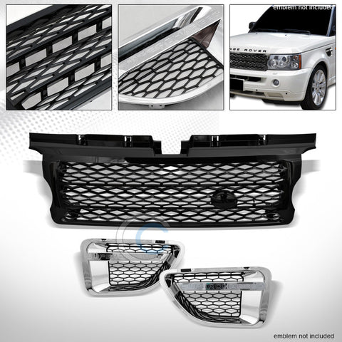 BLACK MESH BUMPER GRILLE w/CHROME BLACK FENDER GRILL 2006-2009 RANGE ROVER SPORT