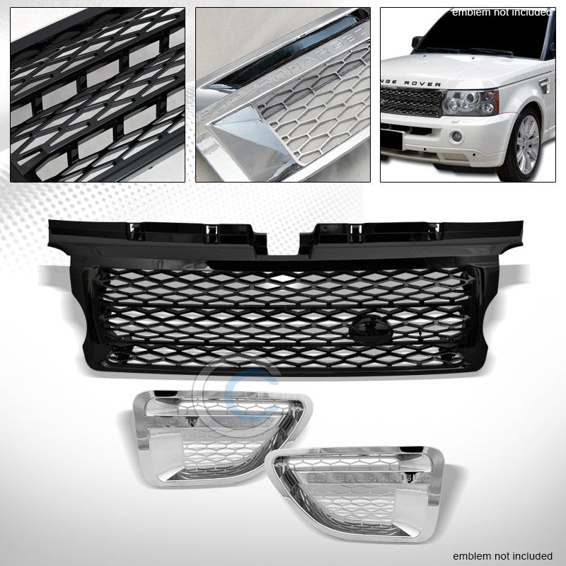 BLK MESH BUMPER GRILLE w/CHROME SILVER FENDER GRILL 2006-2009 RANGE ROVER SPORT