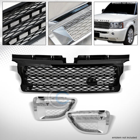 BLK MESH BUMPER GRILLE w/CHROME SILVER FENDER GRILL 2006-2009 RANGE ROVER SPORT