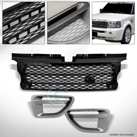 BLACK MESH BUMPER GRILLE w/GRAY SILVER FENDER GRILL 2006-2009 RANGE ROVER SPORT