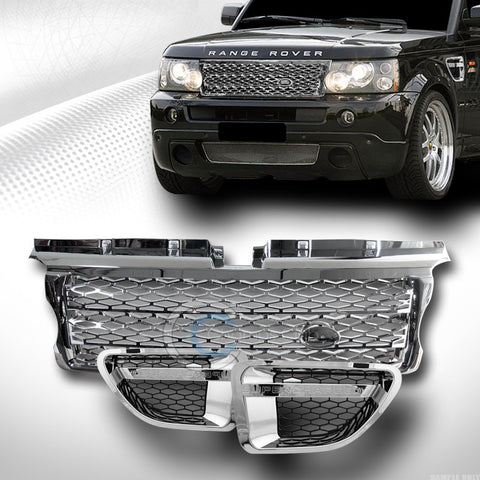 CHROME MESH HOOD GRILL GRILLE+SIDE FENDER VENT C BLK 2006-2009 RANGE ROVER SPORT