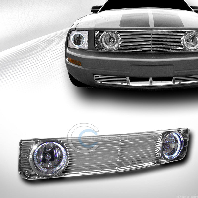 CHROME HORIZONTAL FRONT HOOD BUMPER GRILL GRILLE+HALO FOG LIGHT 05-09 MUSTANG V6