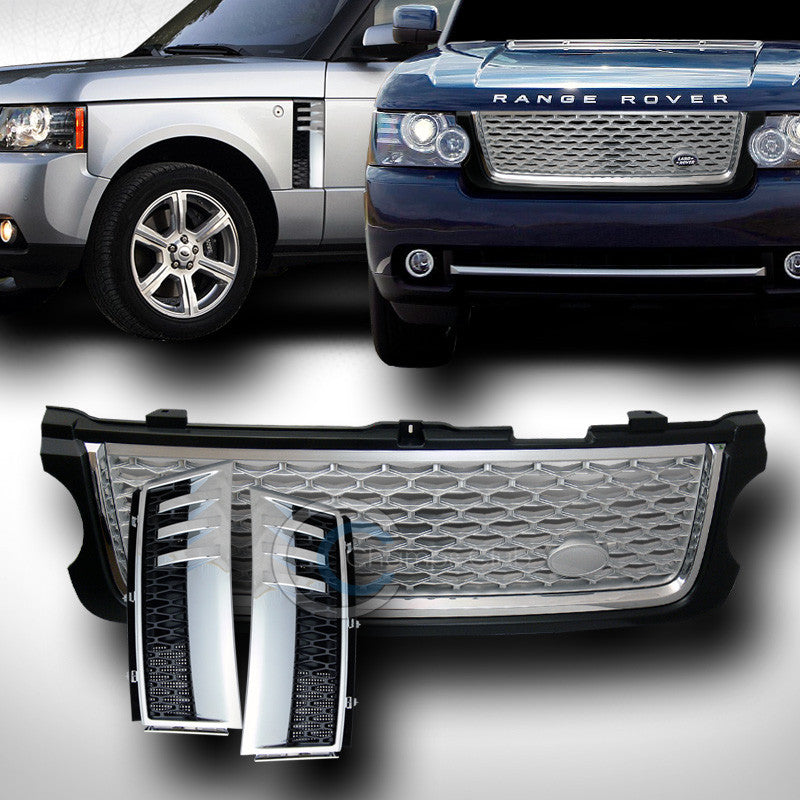 BLK/SILVER MESH FRONT GRILL GRILLE+SIDE FENDER VENT CHROME 2010-2012 RANGE ROVER