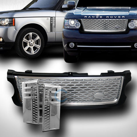 BLACK/SILVER MESH FRONT GRILL GRILLE W/SIDE FENDER VENT CS 2010-2012 RANGE ROVER