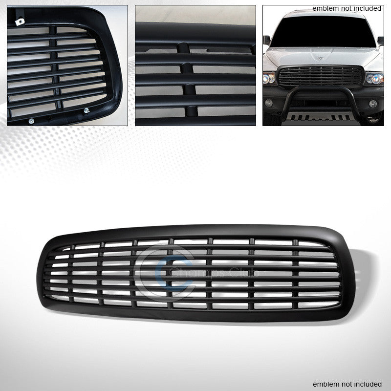 MATTE BLK HORIZONTAL BILLET FRONT HOOD BUMPER GRILL GRILLE 97-04 DAKOTA/DURANGO