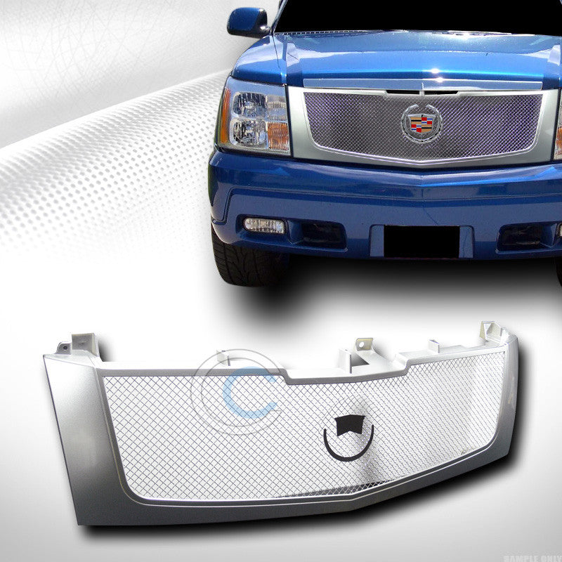 SILVER ALUMINUM MESH FRONT HOOD BUMPER GRILL GRILLE GUARD+LOGO BASE 02+ ESCALADE