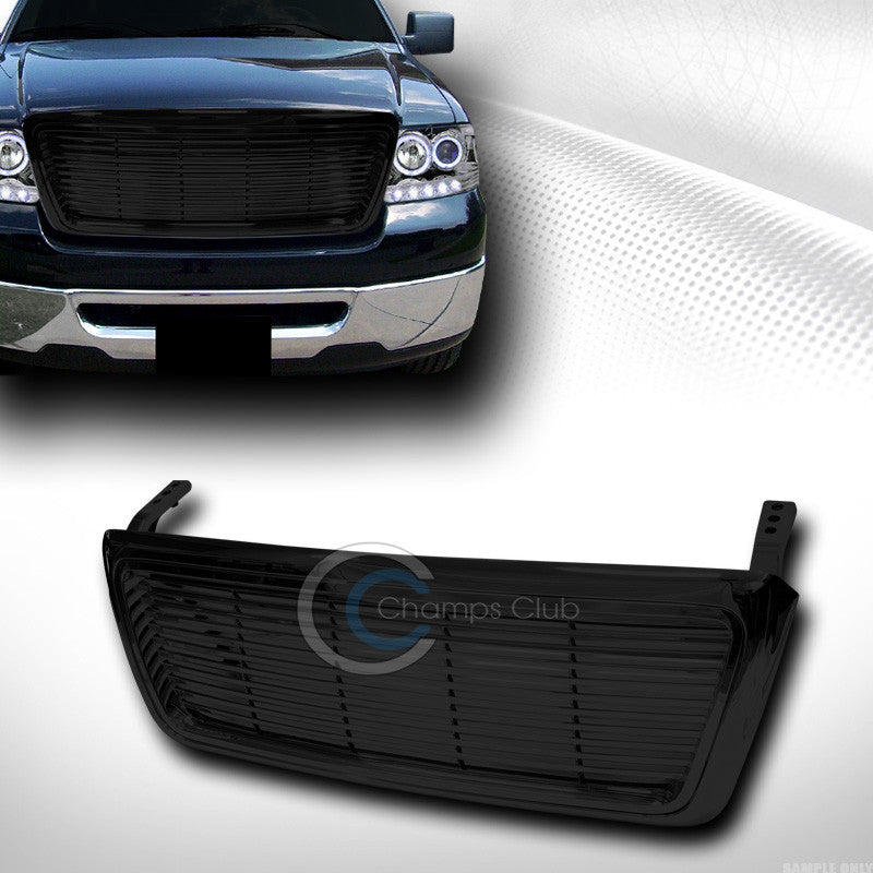 GLOSS BLACK HORIZONTAL BILLET STYLE FRONT HOOD BUMPER GRILL ABS 04-08 FORD F150