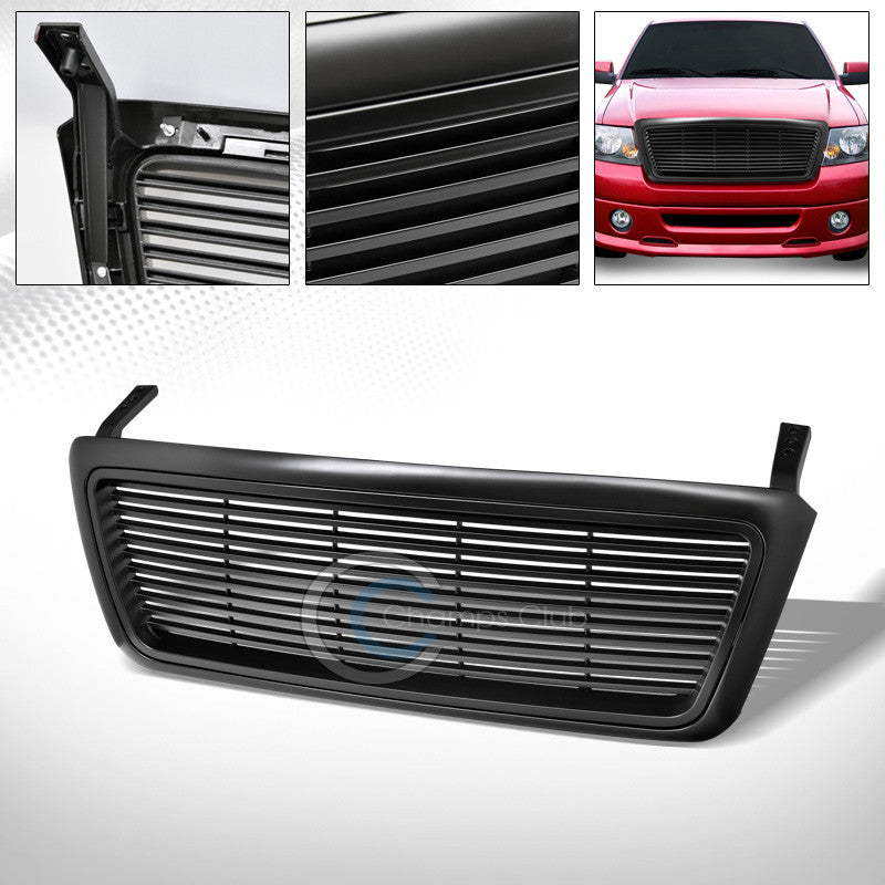 MATTE BLACK HORIZONTAL BILLET FRONT HOOD BUMPER GRILL GRILLE ABS 04-08 FORD F150