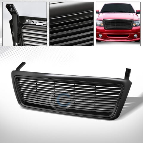 MATTE BLACK HORIZONTAL BILLET FRONT HOOD BUMPER GRILL GRILLE ABS 04-08 FORD F150