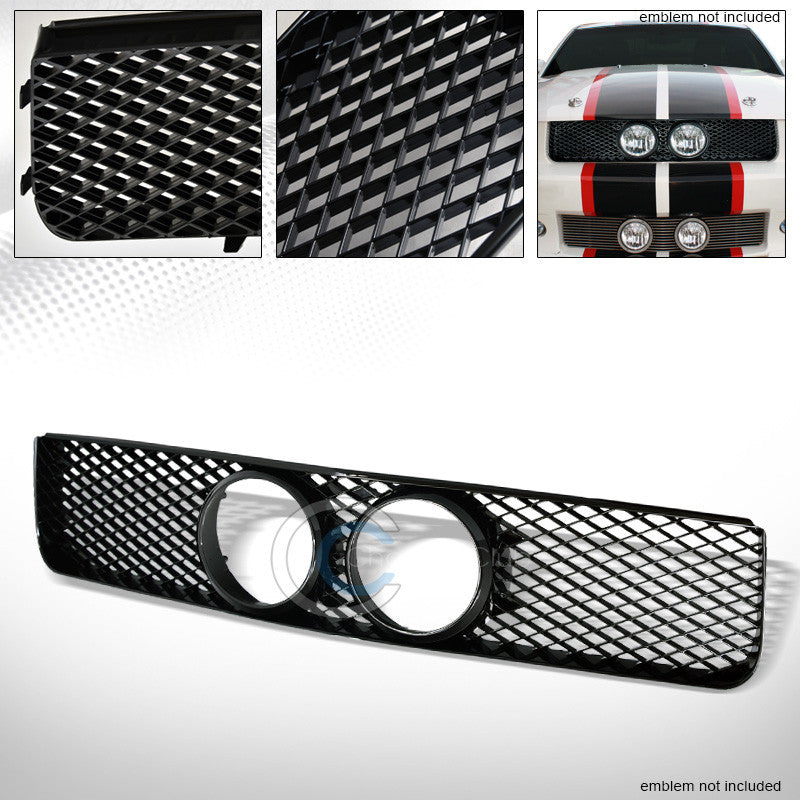 BLK MESH FRONT HOOD BUMPER GRILL GRILLE ABS/FOG HOLE 2005-2009 FORD MUSTANG GT