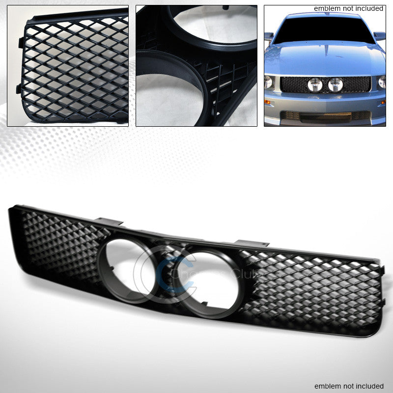 MATTE BLACK MESH FRONT BUMPER GRILL GRILLE+FOG LIGHTS HOLE 05-09 FORD MUSTANG GT