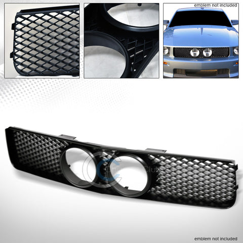 MATTE BLACK MESH FRONT BUMPER GRILL GRILLE+FOG LIGHTS HOLE 05-09 FORD MUSTANG GT