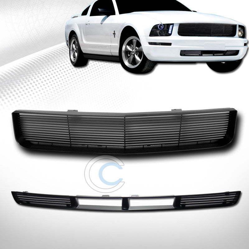 BLACK HORIZONTAL FRONT HOOD+LOWER BUMPER GRILL GRILLE GUARD 2005-2009 MUSTANG V6