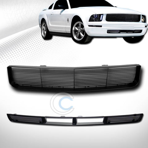 BLACK HORIZONTAL FRONT HOOD+LOWER BUMPER GRILL GRILLE GUARD 2005-2009 MUSTANG V6