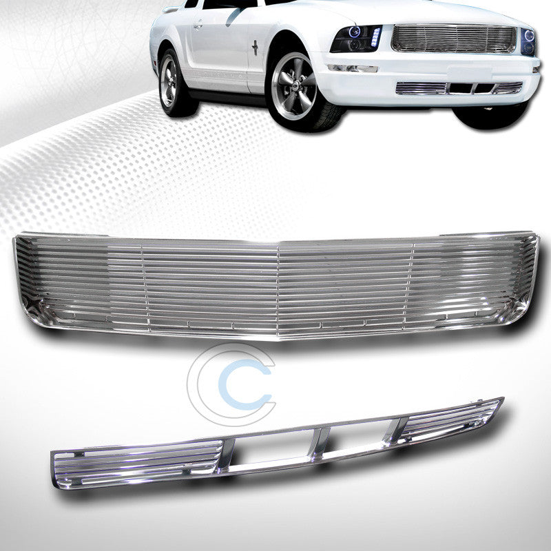 CHROME HORIZONTAL FRONT HOOD+LOWER BUMPER GRILL GRILLE ABS 2005-2009 MUSTANG V6