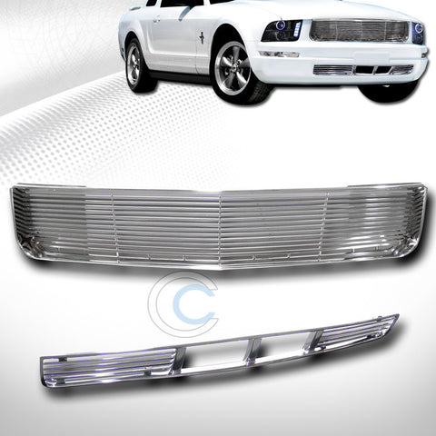 CHROME HORIZONTAL FRONT HOOD+LOWER BUMPER GRILL GRILLE ABS 2005-2009 MUSTANG V6