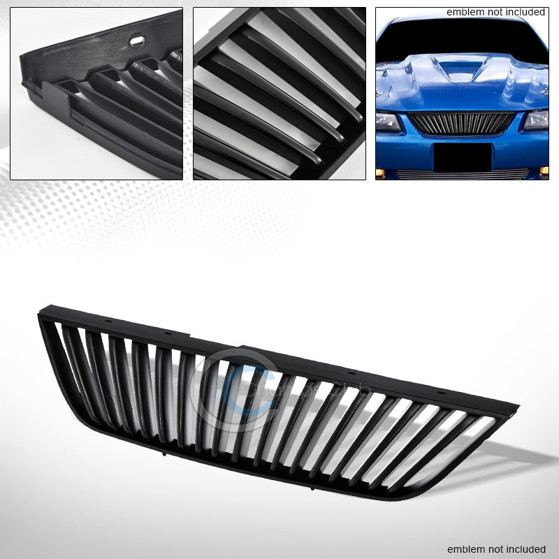 MATTE BLK VERTICAL SPORT FRONT HOOD BUMPER GRILL GRILLE COVER 99-04 FORD MUSTANG