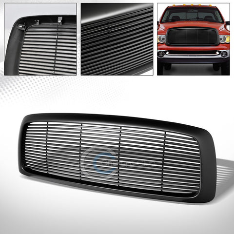 MATTE BLK HORIZONTAL BILLET FRONT HOOD BUMPER GRILL GRILLE COVER 02-05 DODGE RAM