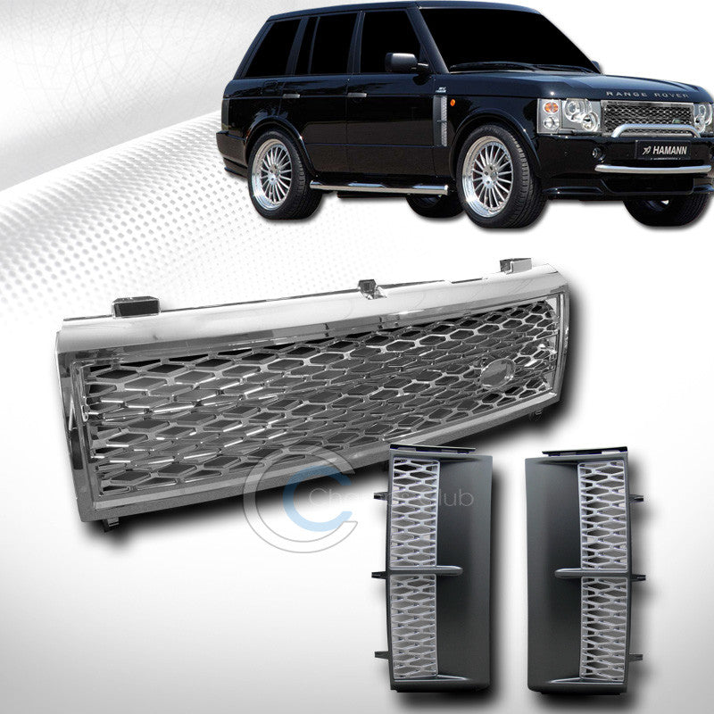 CHROME MESH FRONT HOOD GRILL GRILLE ABS+GREY SIDE FENDER 2003-2005 RANGE ROVER